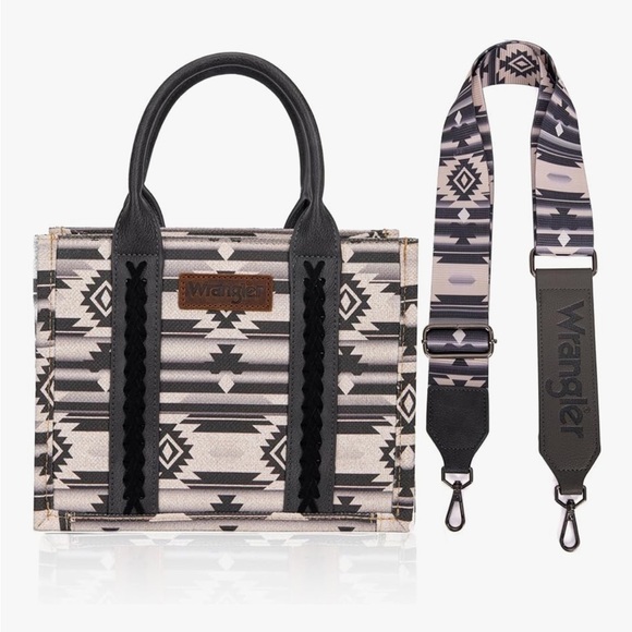 Wrangler Handbags - Wrangler Geometric Small Black and Gray Tote